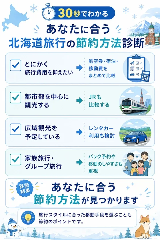 30秒でわかる北海道旅行の節約方法診断